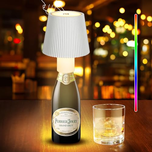 SUNJULY Lámpara LED para botella, regulable, portátil, recargable, lámpara de mesa táctil, 3 colores RGB 5 modos, lámpara de ambiente con 5200 mAh para familia, restaurante, bar, interior y exterior