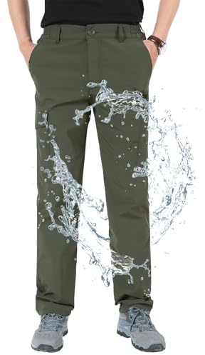 Aotoyou Wanderhose Herren Outdoorhose Cargohose Trekkinghose | Wasserabweisende Schnelltrocknende Hose Herren Funktionshose Softshellhose Männer Angelhose mit Gummizug und 6 Taschen