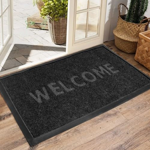 Litinliv Fußmatte 45 x 75 cm, Fußmatte Außen und Innen ‘WELCOME’, Eingangsteppich Türmatte, Rutschfeste Schmutzfangmatte Türmatte, Sauberlaufmatte, Türmatte mit Naturkautschukrücken Küche Eingang Flur