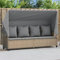 Faroom Loungebett Outdoor mit Liegefunktion,Balkonsofa 3 Sitzer mit Dach,Gartensofa Polyrattan,Gartenbett,Liegesofa,Relaxliege,Sonnenliege mit Dach Beige,Hellgrau