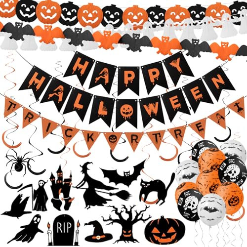 Halloween Decorations 27 Pcs, Halloween Party Indoor & Outdoor Decoration, Happy Banner, Trick or Treat Sign, Hanging Spooky Decor Pack