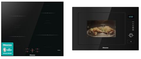 Hisense HI6401BSC Built-in 60cm Induction Hob Ceramic Glass Panel, Child Lock, Touch control & HB25MOBX7GUK Integrated 25 Litre Microwave With Grill - Black, 15 x 23 x 15 inches