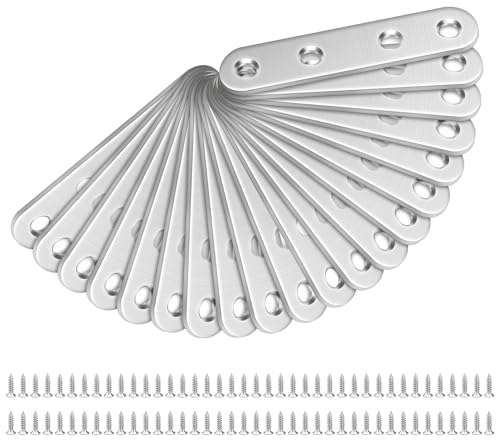 LHOEST 20 conectores planos con placa perforada de acero inoxidable, conector de madera de metal, 77 x 16 x 2 mm, conector perforado con 40 tornillos de fijación para conexión reparación de muebles