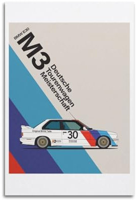 UNSGA Sportwagen-Poster E30 M3 DTM Tourenwagen-Renn-Poster, dekorative Malerei, Leinwand, Wandposter und Kunstdruck, moderne Familienschlafzimmer-Dekoration, Poster, 30 x 45 cm