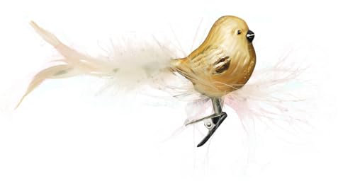 Krebs Glas Lauscha - Weihnachtsdekoration/Christbaumschmuck aus Glas - Vogel mit Federnest - Farbe: matt Gold - Größe: ca. 15 cm
