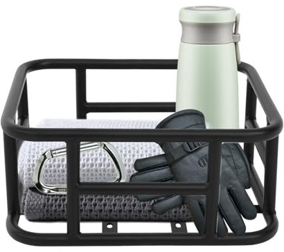 Fahrradkorb Hinten Großer Eisen Stauraum auf der Rückseite Schwarz Verstärkten Kanten Schultasche Montagezubehör Fahrrad Gepäckträger Kinderfahrrad Max Tragfähigkeit (34.3x30.5x15cm)