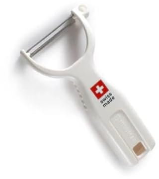 Swissmar Peeler - Y Peeler with Stainless Steel Scalpel Blade - Perfect for Potato, Vegetable, Fruit, Carrot, Apple, Mango Peeler for Kitchen - Plastic Blade Protector Included - White With Cross