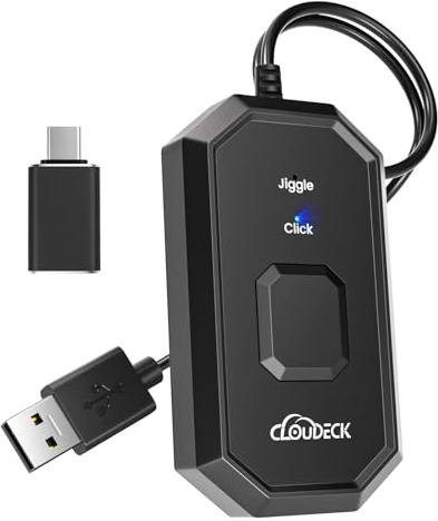 Cloudeck USB Mouse Jiggler & Clicker, Type-C, Auto Mover, Undetectable, Keeps PC Awake, Plug-and-Play, Driver-Free, Black