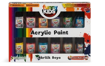 Rich Funny Kids Acrylfarben-Set – 12 Farben x 20 ml, ungiftig und sicher, leuchtende Farben für Kinder, ideale Acrylfarben für Kunstprojekte, Schule und Bastelarbeiten, leicht abwaschbar