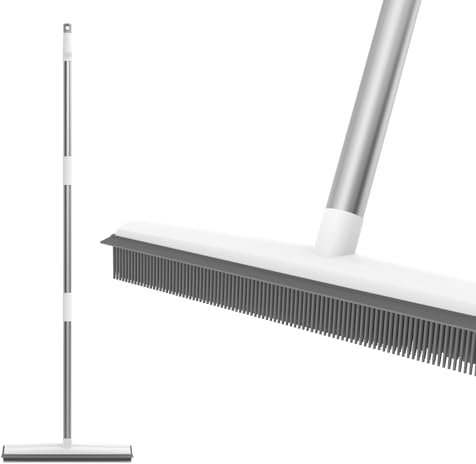 2-in-1 Broom & Floor Squeegee, Floor Scrubbing Brush, 2 in 1 Scrape Brush Stiff Bristles Push Broom Long Handle Deck Brush for Cleaning Bathroom, Shower Wall, Patio, Garage, Swimming Pool Broom