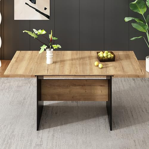 Merax Esstisch ausziehbar, Erweiterbarer Esstisch 140/180 * 80cm, 4–6 Person, Natur+Schwarz