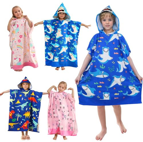 BITOYO Badeponcho mit Kapuze, Extragroßes Handtuch Kinder Mikrofaser Strandtücher Schwimmen Pool Handtuch Badetuch Duschtücher für Mädchen Jungen mit Einer Körpergröße von 120–170 cm (Hai)