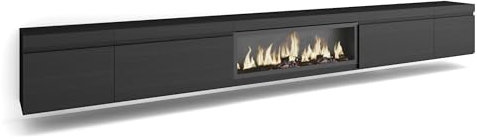 Skraut Home | Meuble TV | Banc Télé | Grand Espace de Rangement | 368x45x35 | Cheminée électrique XXL | Suspendu, Mural | Style Moderne | Noir