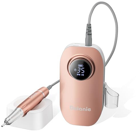 Delanie Ultra leise Nagelfräser für Gelnägel mit intelligentem Handstück Ablage, wiederaufladbarer Fräser Nägel mit Bürstenlosem Motor 35000 RPM, Tragbare elektrische Nagelfeile für Nagelstudio