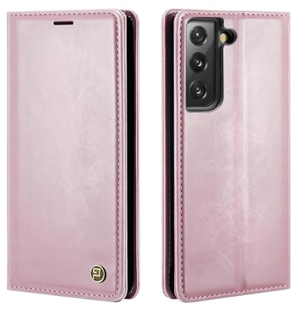 phase9 Handyhülle für Samsung Galaxy S21 5G Klapphülle Magnetverschluss RFID-Schutz Kartenfächer Geldfach Standfunktion Vintage Schutzhülle Rosa