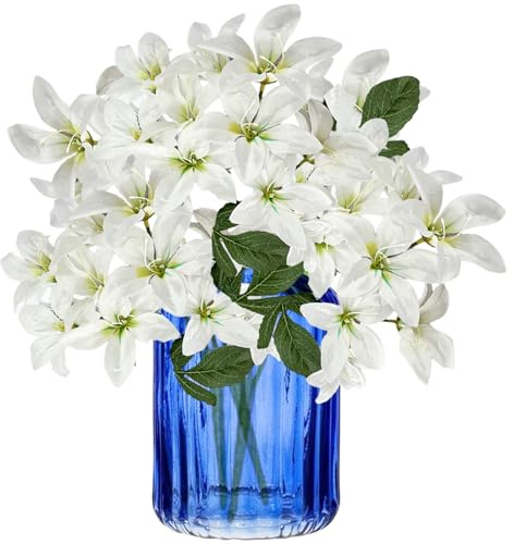 4601 Kunstblumen-Arrangements, künstliche Blumen, 75 cm lang, künstlich, blühend, 3 Lilien, für Hochzeit und Zuhause