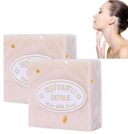 2 Stück Thai Rice Soap, Reismilchseife, Thailändische Reismilchseife, Natürliche Handgemachte Reismilchseife, Thailändische Reisseife, Mild und Nicht Reizend, Tiefenreinigung