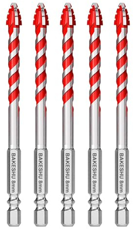 5 Pcs Eccentric Drill Bit,Masonry Drill Bits,Professional Tungsten Carbide Drill Bit for Tile,Glass,Quartz,Porcelain,Cement,Ceramic,Brick,Granite,Marble,Plastic,Wood (8mm)
