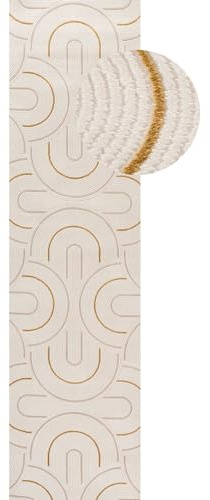 THE RUGS Carmel Modern Area Rug - Stain-Resistant, Non-Shedding, Durable Rugs for Bedroom and Hallway [ Wave Gold, 80x300 cm ]