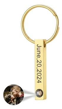 PiercingJak Porte Clef Personnalisé de Photo Projection Pendentif Colonne Rectangle Porte Clé Image de Intérieur Keychain Keyring pour Homme Femme Couple (Or)