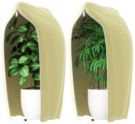 LadJarr 2 Stück Winterschutz für Pflanzen Pflanzenabdeckungen Frostschutz für Pflanzen Frosttuch Pflanzen Baumabdeckungen Frostschutzabdeckungen mit Reißverschluss und Kordelzug (Beige 200 * 240cm)