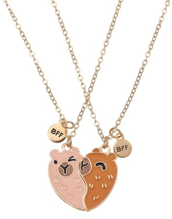 ZORVYN Set di Collane dell'Amicizia con Capibara, 2 Pezzi, Collana Migliori Amiche, Bracciale Cuore BFF con Collana Abbinata, Pendente Capibara (per 2 Ragazze)