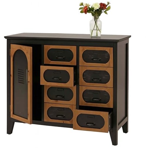 Mendler Apothekerkommode HWC-O63 Holz Metall 80x91x40cm - Korpus schwarz | Schrank, Schubladen, Staufach, Vintage, Shabby, Industrial