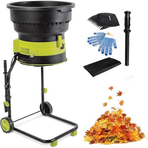 Elektrischer Laubmulcher Aktenvernichter Gartenhäcksler mit Rädern 8000 U/Min Elektrischer Häcksler Mulchen Von Bis Zu 55 Gallonen Pro Minute Hofreinigung Einstellbare Kontrollgröße 20mxpowercord