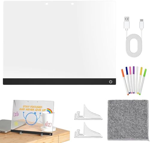 LED-Tafel für Notizen, Acryl, trocken abwischbar, mit 7 farbigen Stiften, leuchtend für Kritzeleien mit Ständer, für Reisen, Schule, Klassenzimmer, Zuhause, Studio
