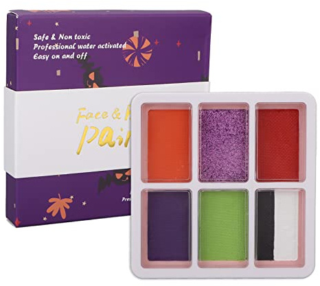 Kit de peinture pour le visage 6 grilles, pigments cosmétiques pour le corps des enfants avec des paillettes violettes, peinture pour le visage soluble dans l'eau à séchage rapide