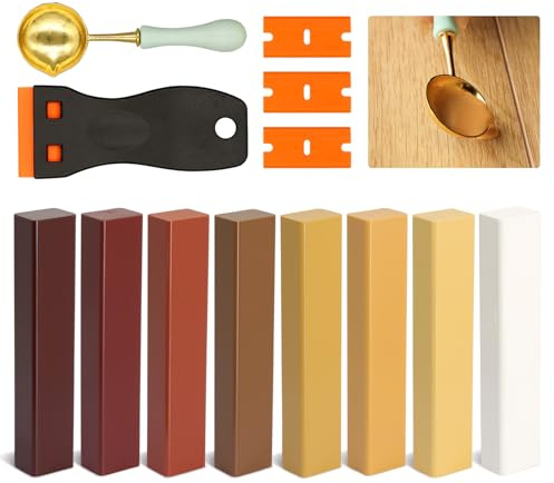 Hartwachs Reparaturset 8 Farben, Laminat Reparaturset, Parkett Reparaturset | Vinyl Reparaturset Braun, Holzreparatur Set, Holzwachs Reparatur für Reparatur von Kratzern, Rissen, Löchern auf Laminat