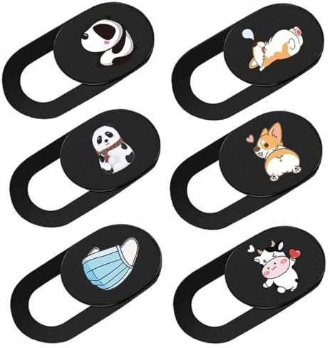 UKCOCO Cache Webcam Coulissant pour Ordinateur Portable et Tablette 6pcs en Abs Motif Cartoon, Protection Vie Privée, Design Deux Pièces Facile à Installer, Maison et Bureau
