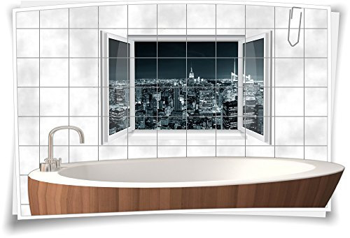 Medianlux Fliesenaufkleber Fliesenbild Fliesen Aufkleber Sticker New York Skyline City Bad Big Apple WC Deko, 105x70cm, 15x20cm (BxH)