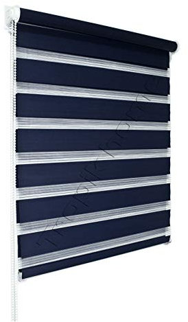 Day and Night Navy Blue Zebra/Vision Window Roller Blind, Choice of 16 Width Sizes, 55cm wide (+4.5cm fittings)