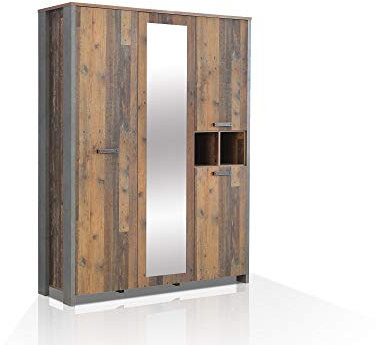 moebel-eins Cassia Kleiderschrank, Material Dekorspanplatte, Old Wood Vintage/betonfarbig