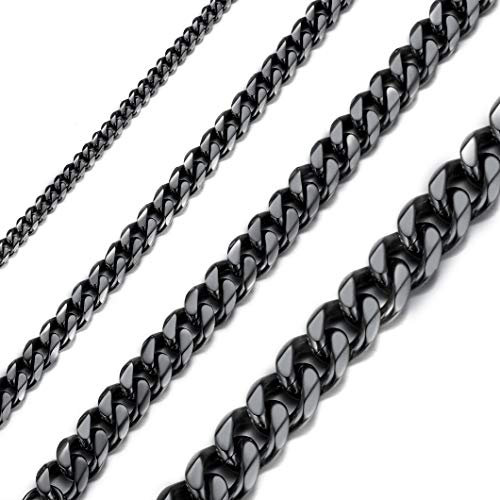 Richsteel Collier Homme Acier Inoxydable 65cm Collier Homme Noir Maille 9mm Lien Cubaine Miami Bijoux Chaines Acier Inoxydable Garçon