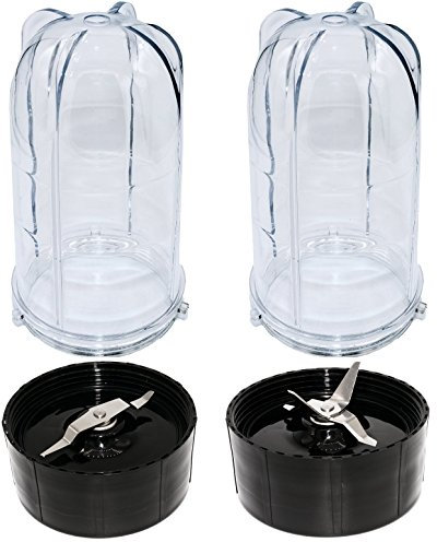 blendin 2 Pack hoch Becher mit Kreuz und flache Klinge Combo, passend für Original Magic Bullet Mixer Entsafter 250 W mb-1001