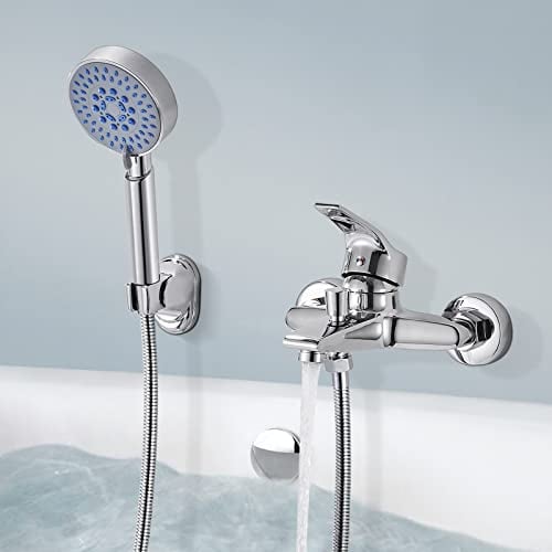 BONADE Wannenarmatur Badewannenarmatur mit Handbrause Chrom Einhand-Wannenbatterie mit 5 Strahlarten Badewanne Wasserhahn Messing Wannenmischer Duscharmatur Wandmontage für Badezimmer