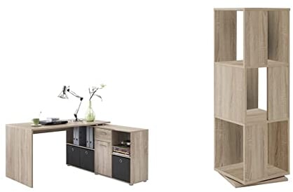 FMD Möbel Unbekannt 353-001 Schreibtisch-Winkelkombination Tisch & FMD Furniture 291-001E, drehbares Regal, in Ausführung Eiche Nachbildung, Maße ca. 34x108x34 cm, Melaminharz beschichtete Spanplatte