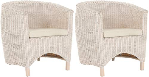 Korb-Outlet 2er Set Rattan-Sessel Club/Wohnzimmersessel Clubsessel/Rattansessel Lounge (Set/2 Vintage Weiß)