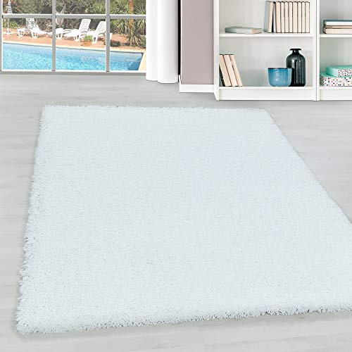 Teppium Moderner Hochflor Teppich Wohnzimmer 250x350 (240 x 340 cm) Weiß - Shaggy Flauschiger Teppich, Extra Weich, Pflegeleicht und Einfarbig - für Schlafzimmer, Küche und Esszimmer