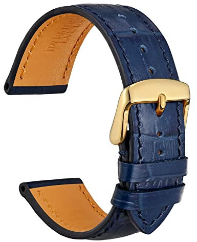 WOCCI 18mm Uhrenarmband Leder für Damen und Herren, Geprägtes Alligator, Goldene Schnalle (Navy Blau)