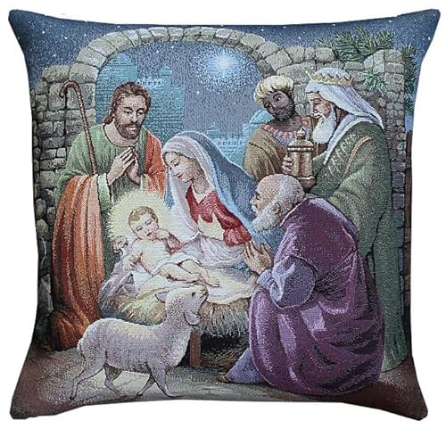Hossner Kissenhülle 45x45 Weihnachten Gobelin Betlehem Kissenbezug Gobelinkissen Kissen Weihnachtskissen