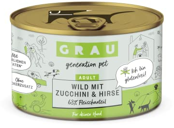 GRAU – das Original – Nassfutter für Hunde - Wild mit Zucchini & Hirse, 6er Pack (6 x 200 g), glutenfrei, für erwachsene Hunde