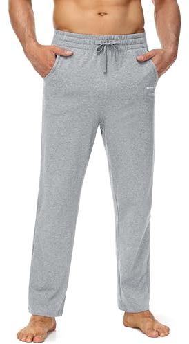 Butrends Herren Jogginghose Baumwolle Yoga Freizeithose Atmungsaktiv Sweathose offenem Boden Trainingshose Herren lang Sporthose mit Tasche Hellgrau, L