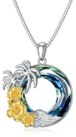 Palm Tree Necklace for Women Sterling Silver Crystal Palm Tree Pendant, Sterling Silver, n