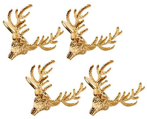 PRETYZOOM 4 Stück Hirschkopf Serviettenringe Vintage Serviettenring Goldene Serviettenringe Hirsch Serviettenhalter Rentier Serviettenhalter Serviettenbindung Legierung Zubehör Metall