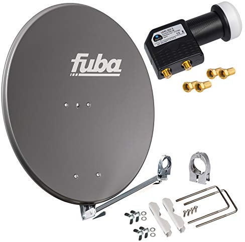 hb-digita & Fuba 80cm Satellitenantenne DAL 800A anthrazit Aluminium Schüssel Reflektor Spiegel Klapparm + HB-DIGITAL Twin LNB 2 Teilnehmer UHD schwarz + vergoldete F-Stecker