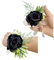 Rosen-Handgelenk-Anstecknadel, Armband und Herren-Boutonniere-Set,Ansteckblume für Abschlussball,Braut,Handblume,Hochzeitsblumen,Zeremonie,Abschlussball, handgefertigte Blütenblätter,Kranz (schwarz)