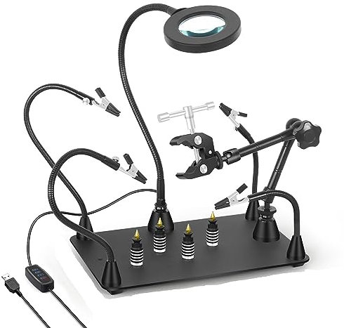 The Third Hand Magnetic Welding Third Hand Soldering Repair Helper Hands Heat Gun Stand PCB Holder for IC SMD Soldering Repair Tool (Color : SS3MBK-USB)